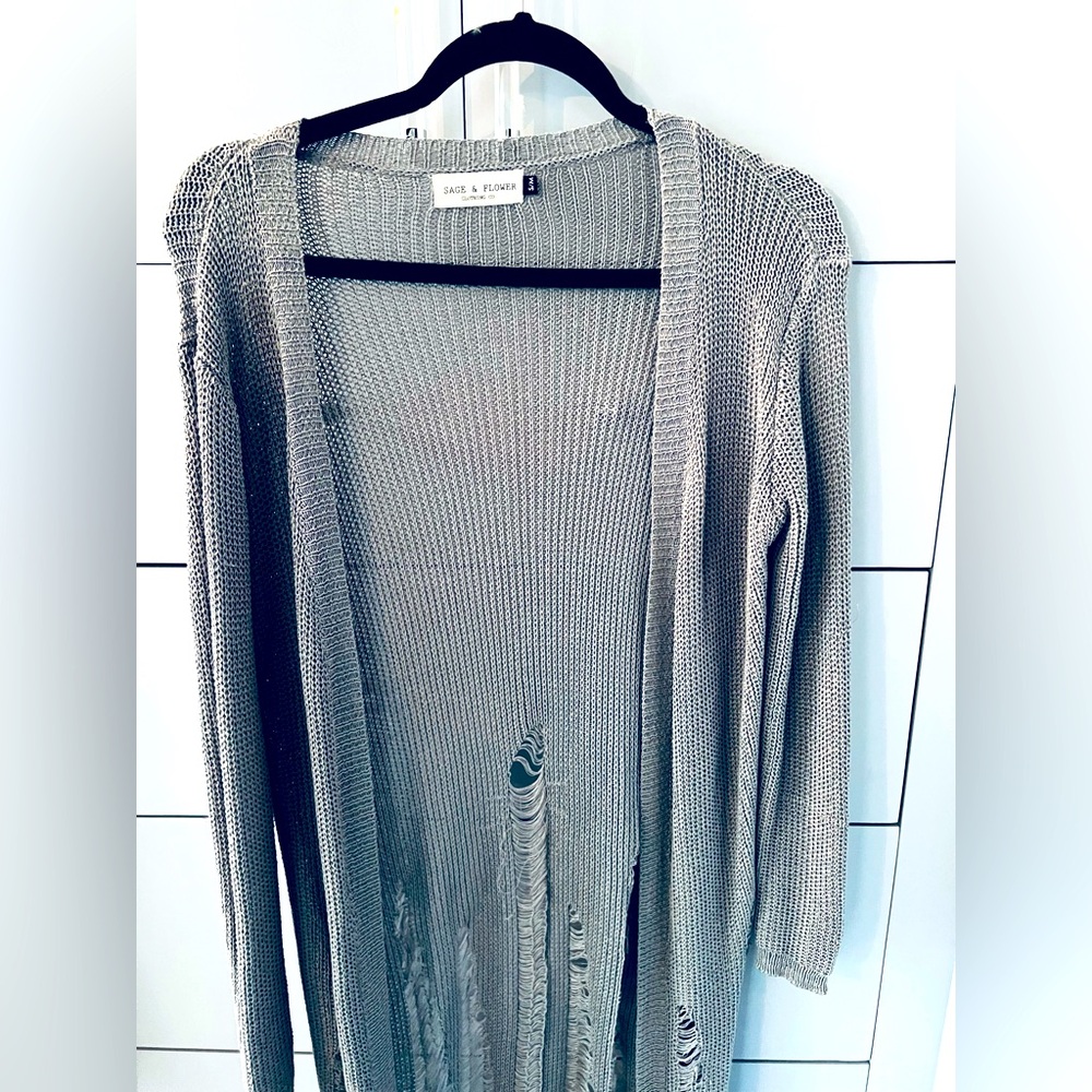 SUPER CHIC LIGHTWEIGHT DISTRESSED DUSTER CARDIGAN